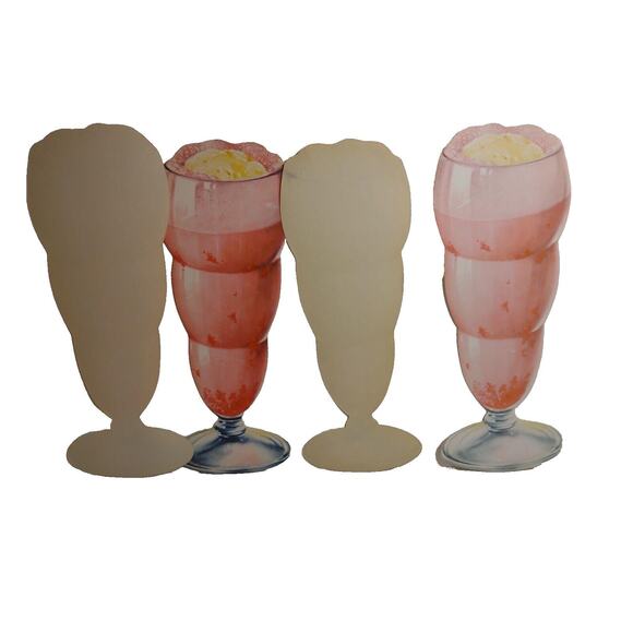 4 Strawberry Milk Shake Ice Cream Soda Floats Diecuts Paper Signs Original 1950s - Picture 3 of 3